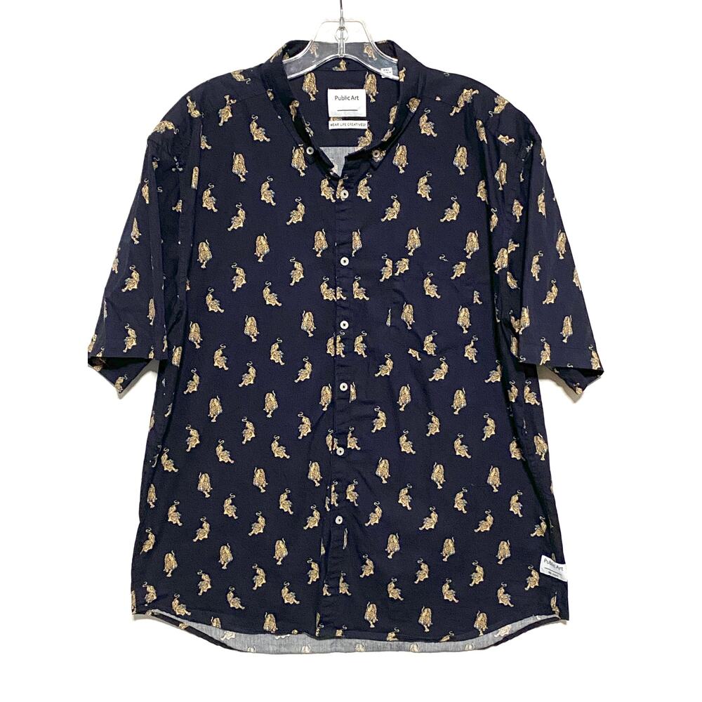 Public Art Be You Tiger All Over Print Button Shirt Mens XXL Novelty Camp Indie